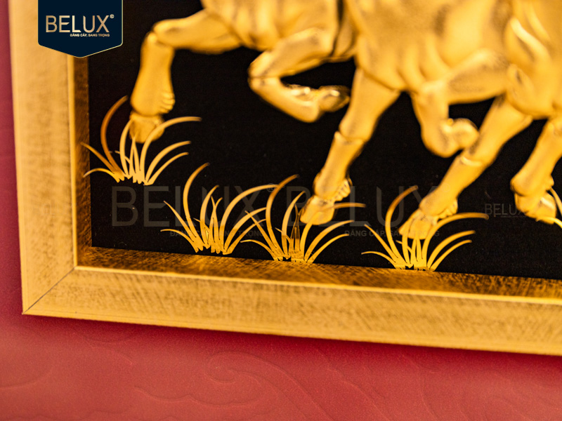 Tranh Bát Mã Dát Vàng 24k 34x27cm